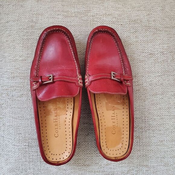 Cole Haan Red Leather Flat Loafer Mules sz 6.5 - Picture 8 of 11